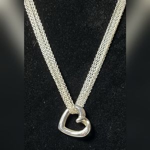 Authentic Estate Silver .925 6 Strand Necklace 18" 3-D Heart Pendant